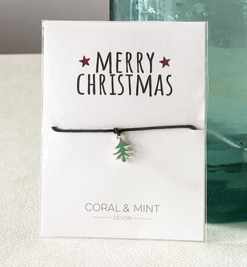 Merry Christmas - Christmas Tree Charm Coral and Mint